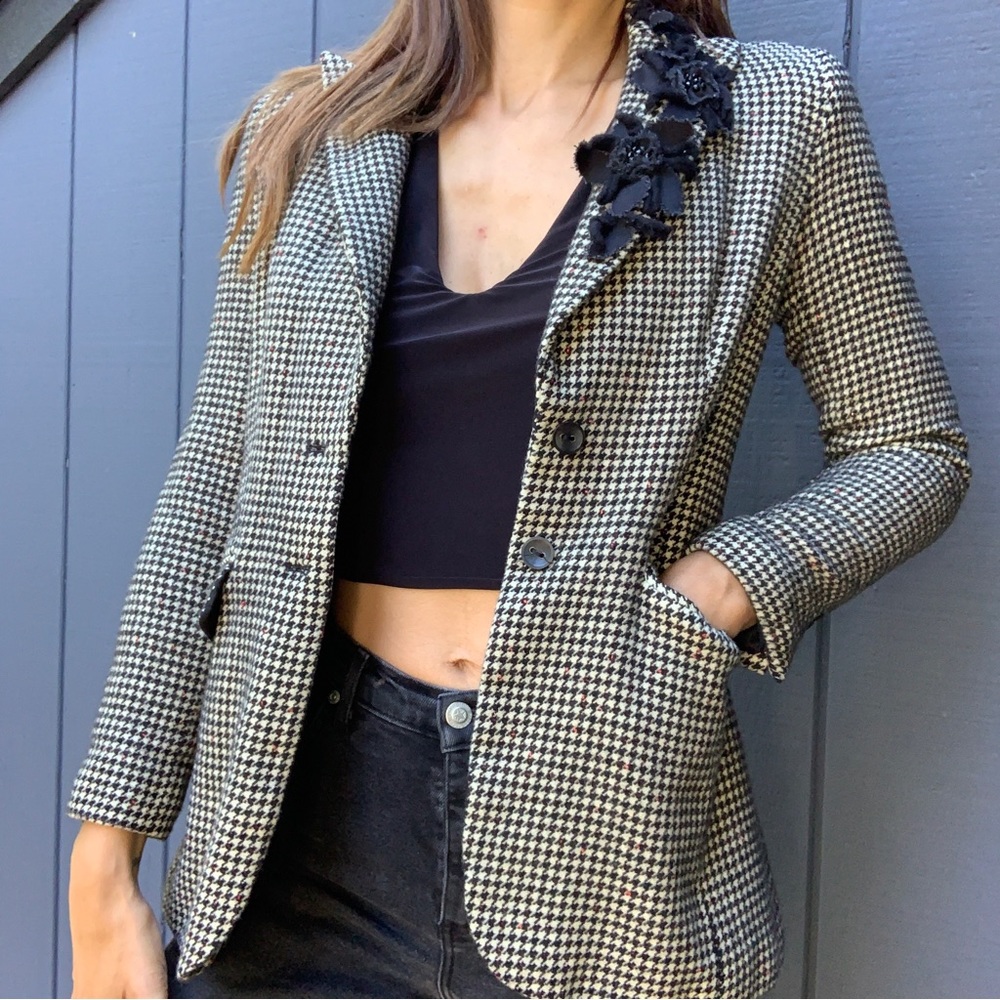 Vintage Jon houndstooth blazer with floral detail Sz 6 - Picture 5 of 6